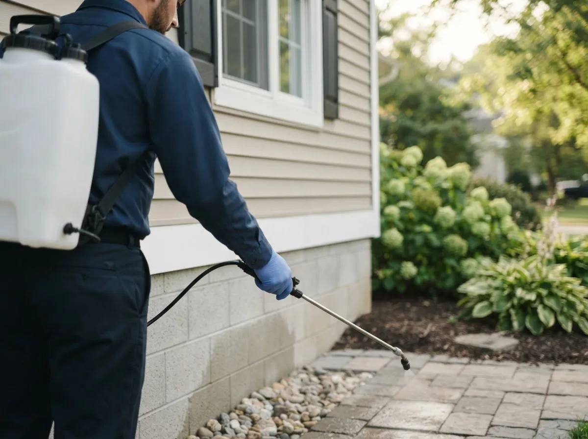Pest control technician inspecting a home in Jetersville, VA